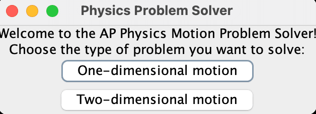 Physics Kinematics Solver interface