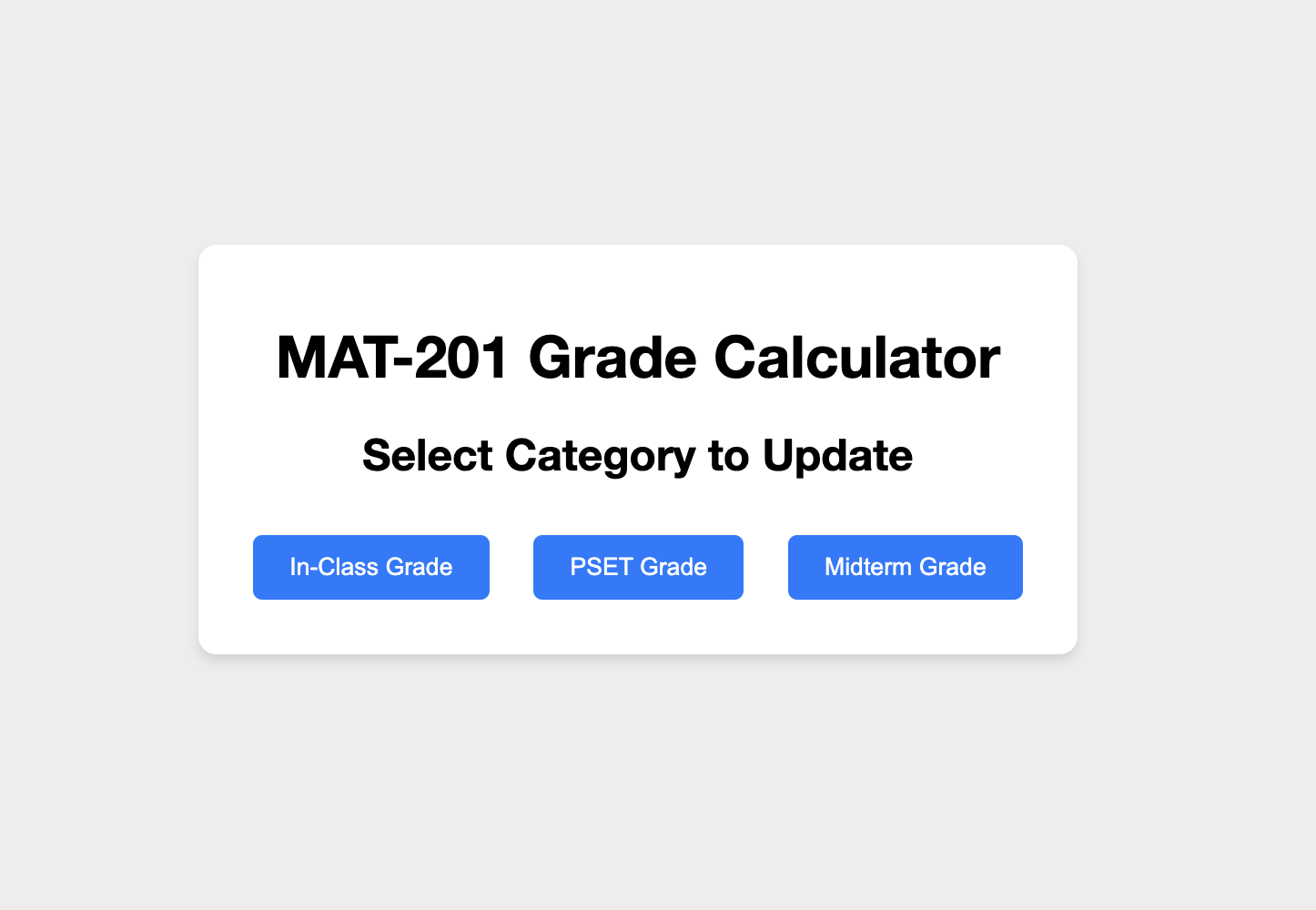 MAT-201 Grade Calculator interface