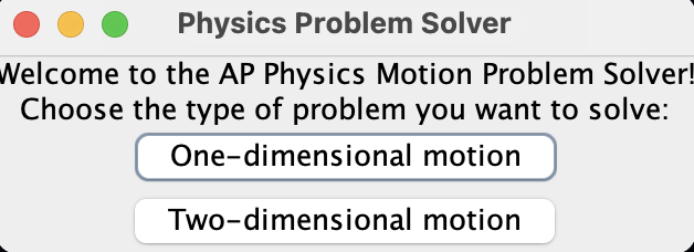 Physics Kinematics Solver GUI interface